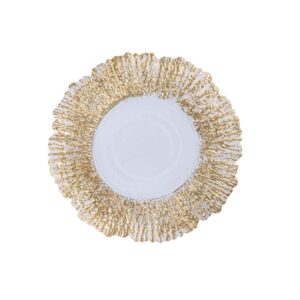 Assiette dessert en verre en feuille couleur gold 21cm REF : AL5008