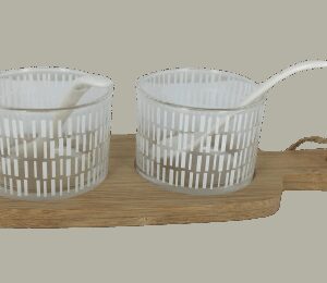 Set de 2 ramequins avec petite cuillère sur une planche REF : 522032